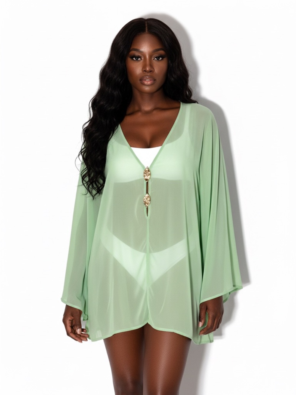 True Destinations Nile Green Lotus Sheer Swimsuit Cover
